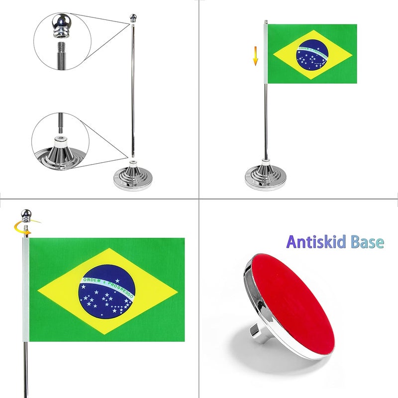 WXTWK 2 Pack Brazil Flag Brazilian Desk Flag Small Mini Brazilian Table Flags With Stand Base,Home Office Festival Events Celebration Decorations - Image 3